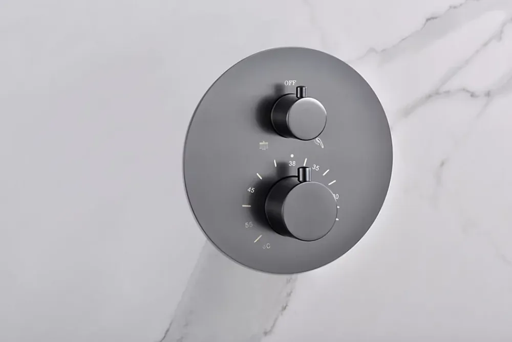 Imex Products Ensemble de douche CURVED à encastrer - Thermostatique Canon de fusilChroméNoir matCanon de fusilOr brosséOr rose brossé Ensemble