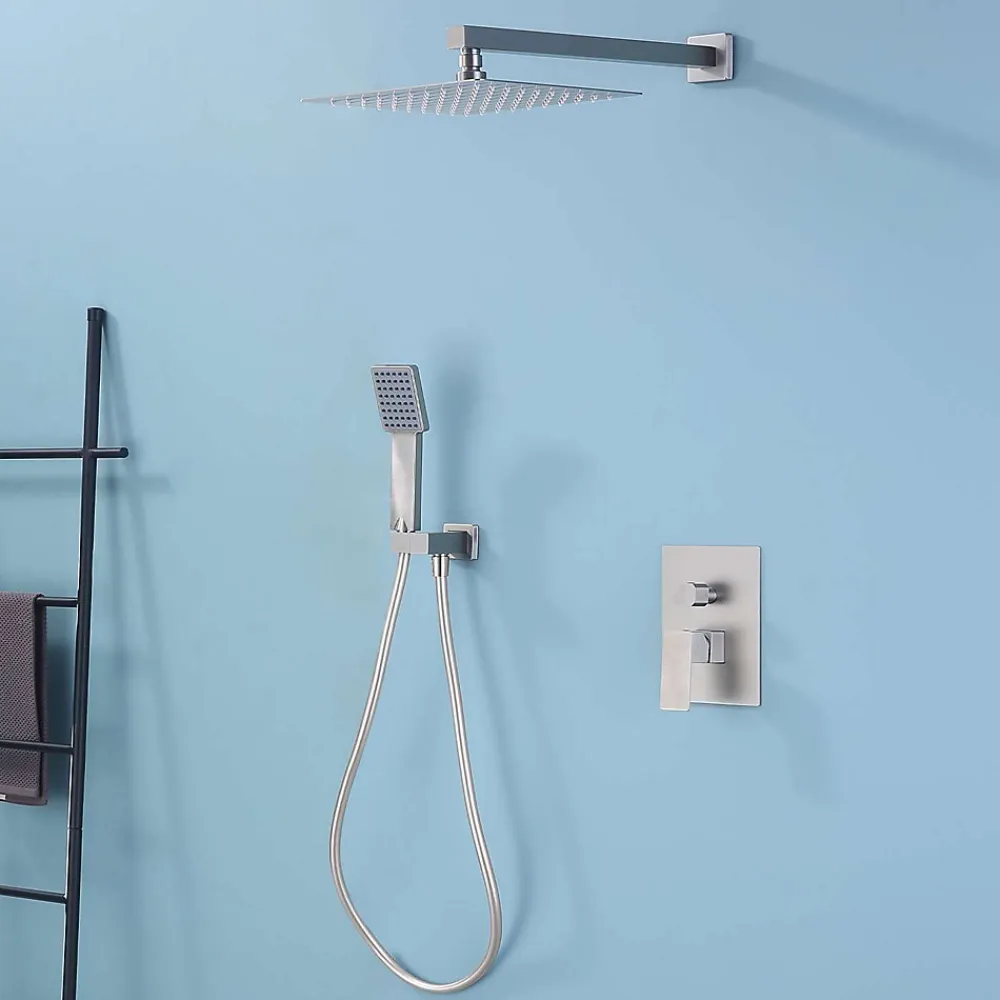 Poalgi Ensemble de douche encastré mécanique 2 voies SKY BATH nickel brossé Inox S304 série DREAM