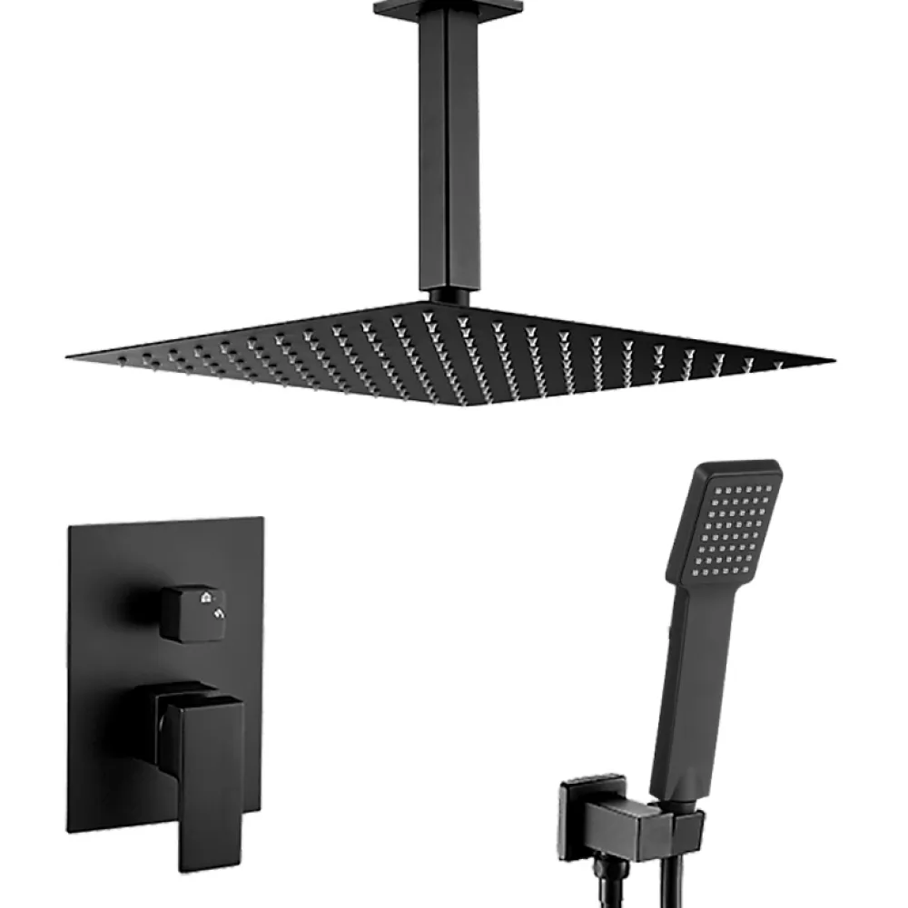 Valaz Ensemble de douche encastre au plafond MILTON noir mat diam 25cm