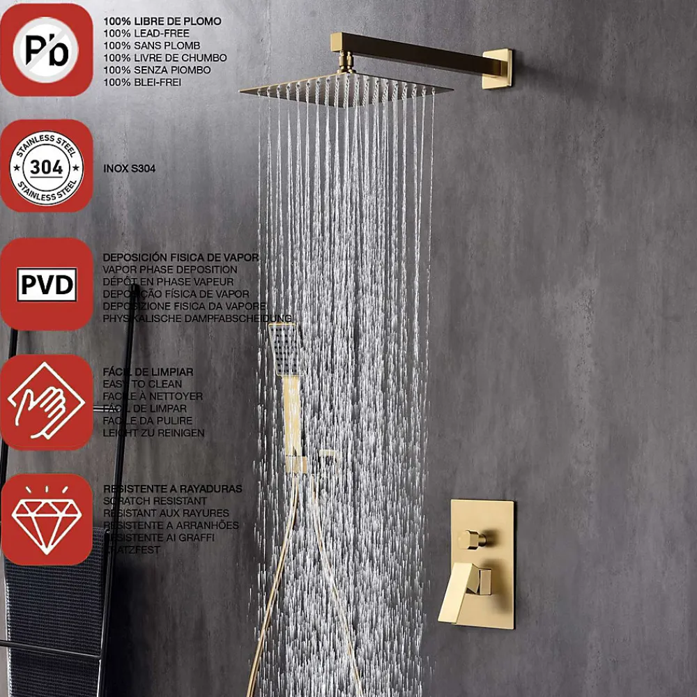 Poalgi Ensemble de douche encastré mécanique 2 voies SKY BATH or brossé PVD Inox S304 série DREAM