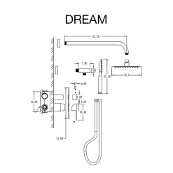 Poalgi Ensemble de douche encastré mécanique 2 voies SKY BATH or brossé PVD Inox S304 série DREAM