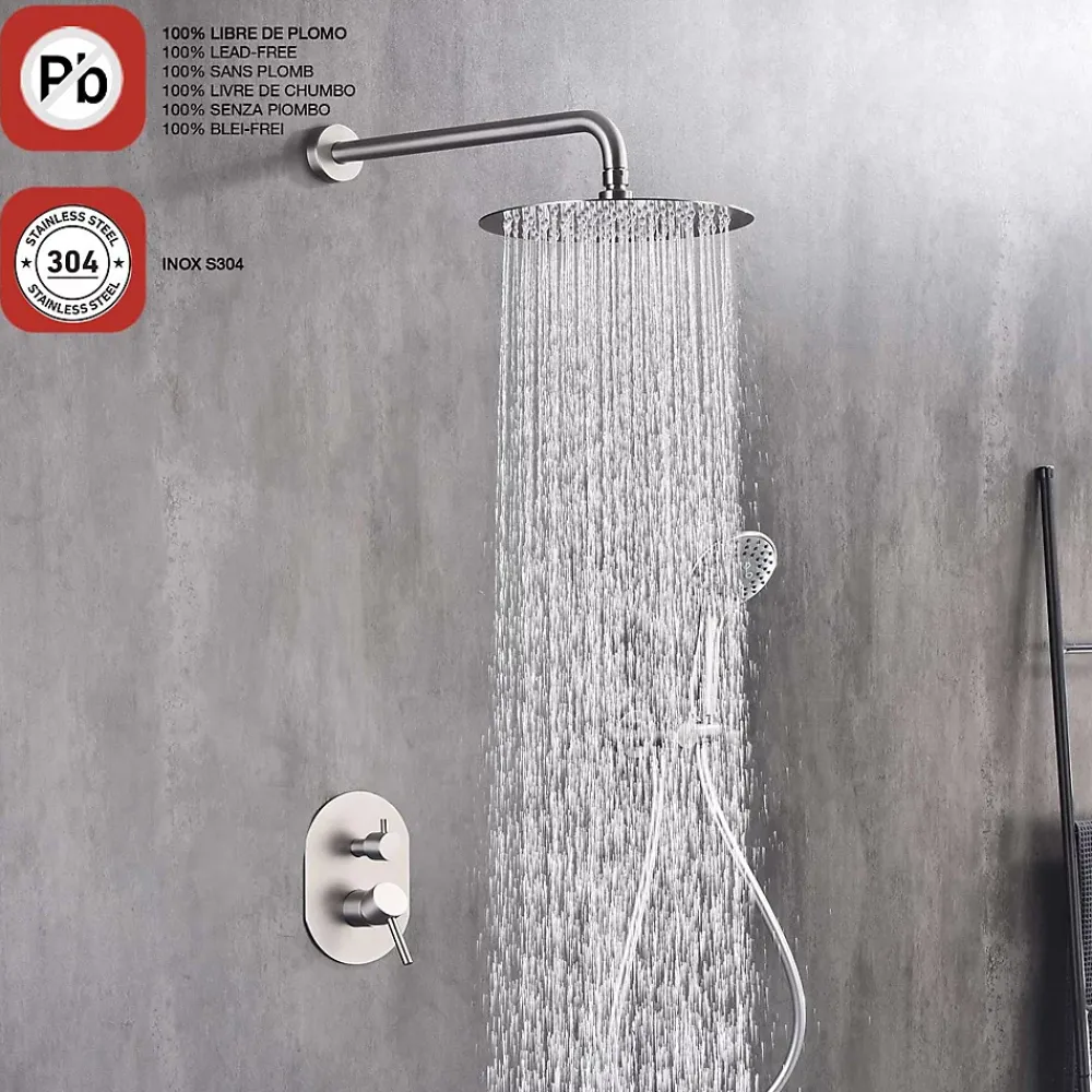Colonne De Douche Encastrable|Poalgi Ensemble de douche encastré mécanique 2 voies SKY BATH nickel brossé Inox S304 série SOUL