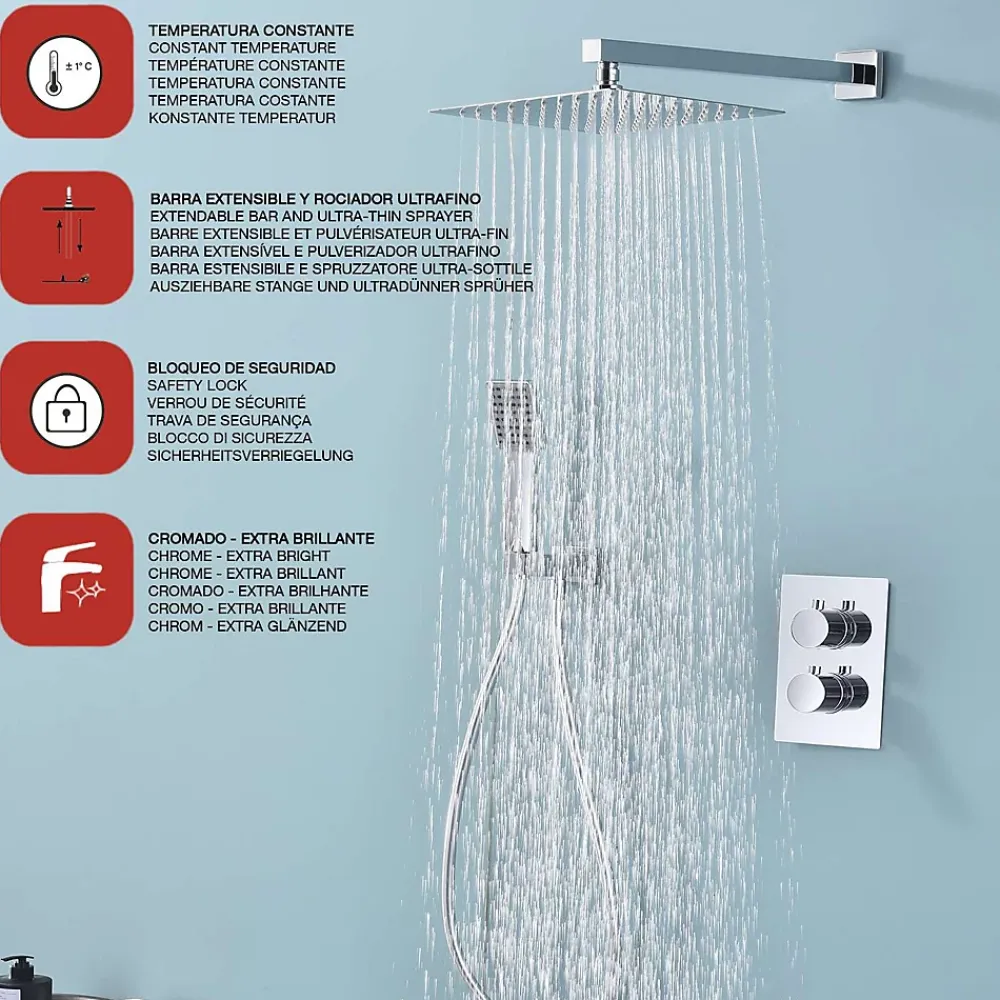 Colonne De Douche Encastrable|Poalgi Ensemble de douche encastré thermostatique 2 voies SKY BATH chromé série ETERNITY