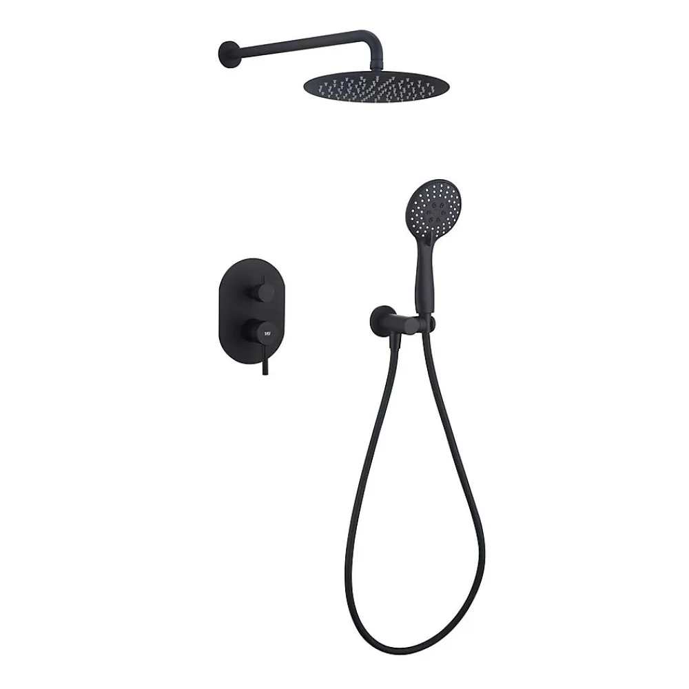 Colonne De Douche Encastrable|Poalgi Ensemble de douche encastré mécanique 2 voies SKY BATH noir mat PVD Inox S304 série SOUL