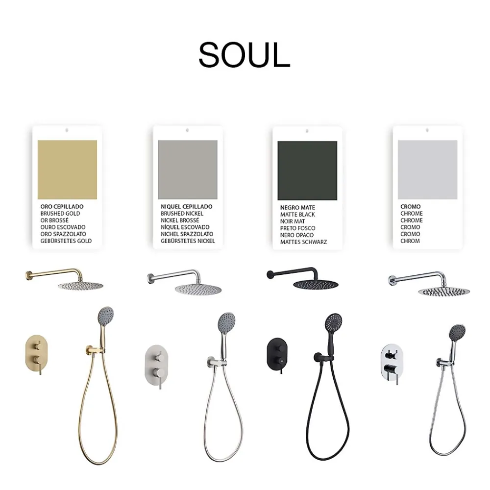 Colonne De Douche Encastrable|Poalgi Ensemble de douche encastré mécanique 2 voies SKY BATH noir mat PVD Inox S304 série SOUL