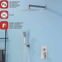 Poalgi Ensemble de douche encastré mécanique 2 voies SKY BATH chromé Inox S304 série DREAM