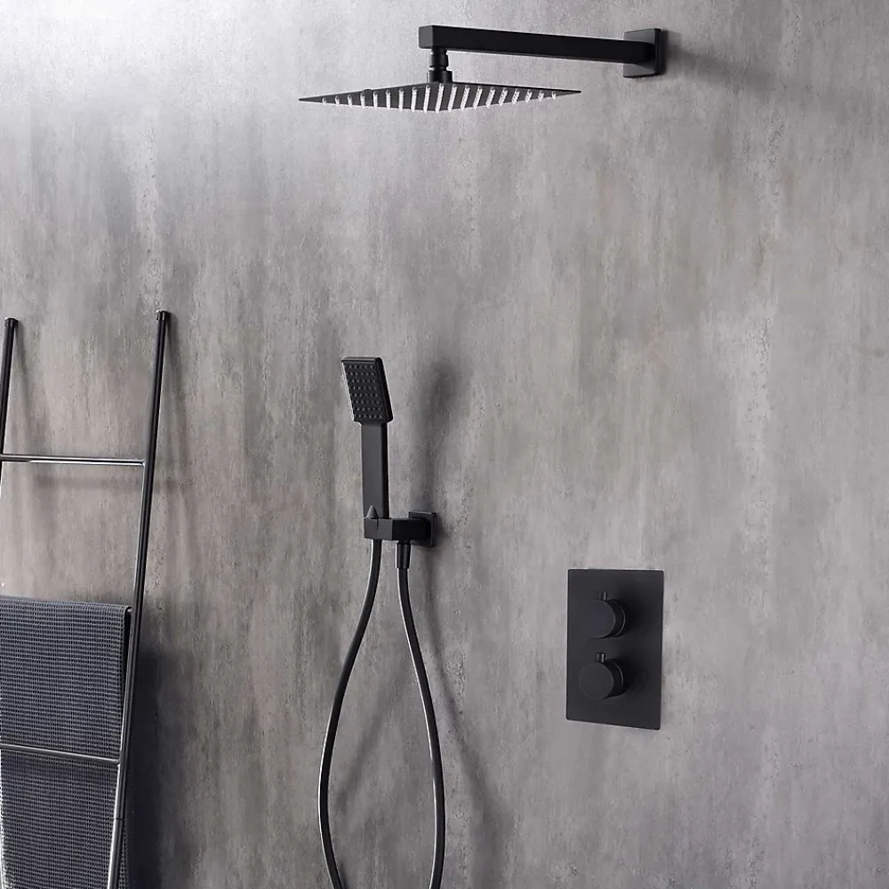 Poalgi Ensemble de douche encastré thermostatique 2 voies SKY BATH noir mat PVD série ETERNITY