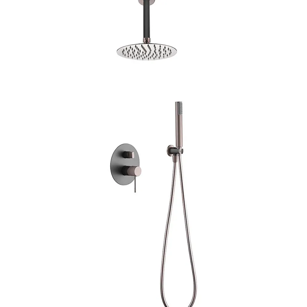Imex Products Ensemble de douche Plafond TOUCHER à encastrer - Mitigeur monocommande Gris mat - Champagne Ensemble encastré douchette + tête de
