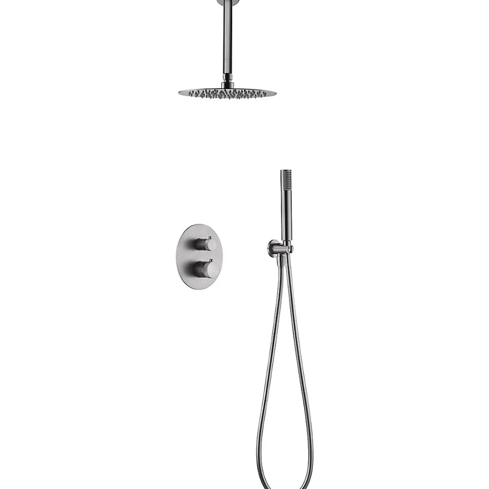 Imex Products Ensemble de douche Plafond TOUCHER à encastrer - Mitigeur thermostatique Nickel brossé Ensemble encastré douchette + tête de douc
