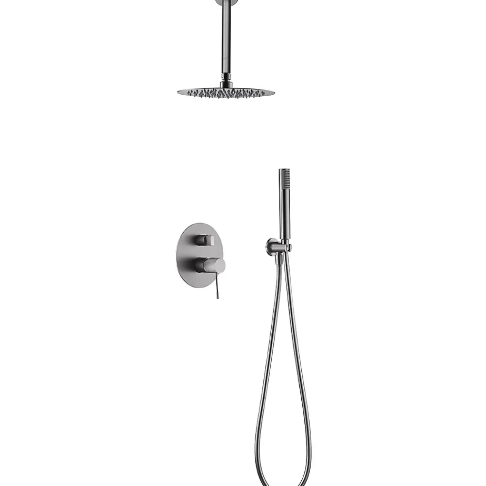 Imex Products Ensemble de douche Plafond TOUCHER à encastrer - Mitigeur monocommande Nickel brossé Ensemble encastré douchette + tête de douche