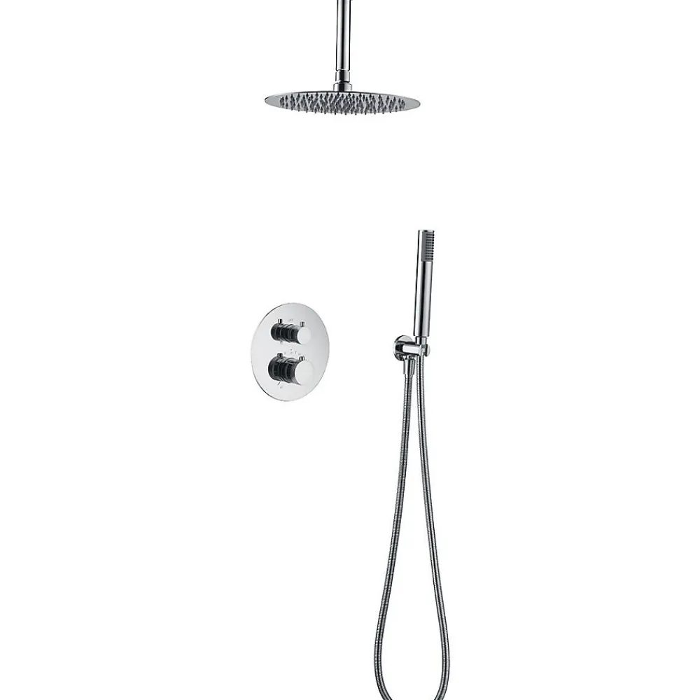 Imex Products Ensemble de douche Plafond TOUCHER à encastrer - Mitigeur thermostatique Chromé Brillant Ensemble encastré douchette + tête de do