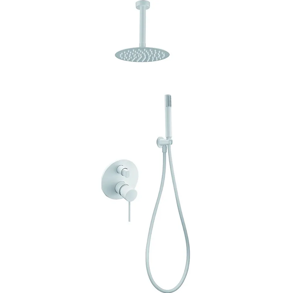 Imex Products Ensemble de douche STICK à encastrer - mitigeur monocommande Blanc (mat) Ensemble encastré douchette + tête de douche