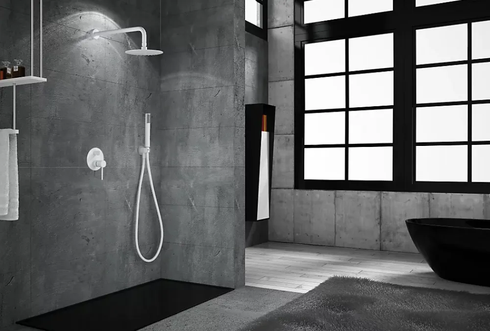 Imex Products Ensemble de douche STICK à encastrer - mitigeur monocommande Blanc (mat) Ensemble encastré douchette + tête de douche