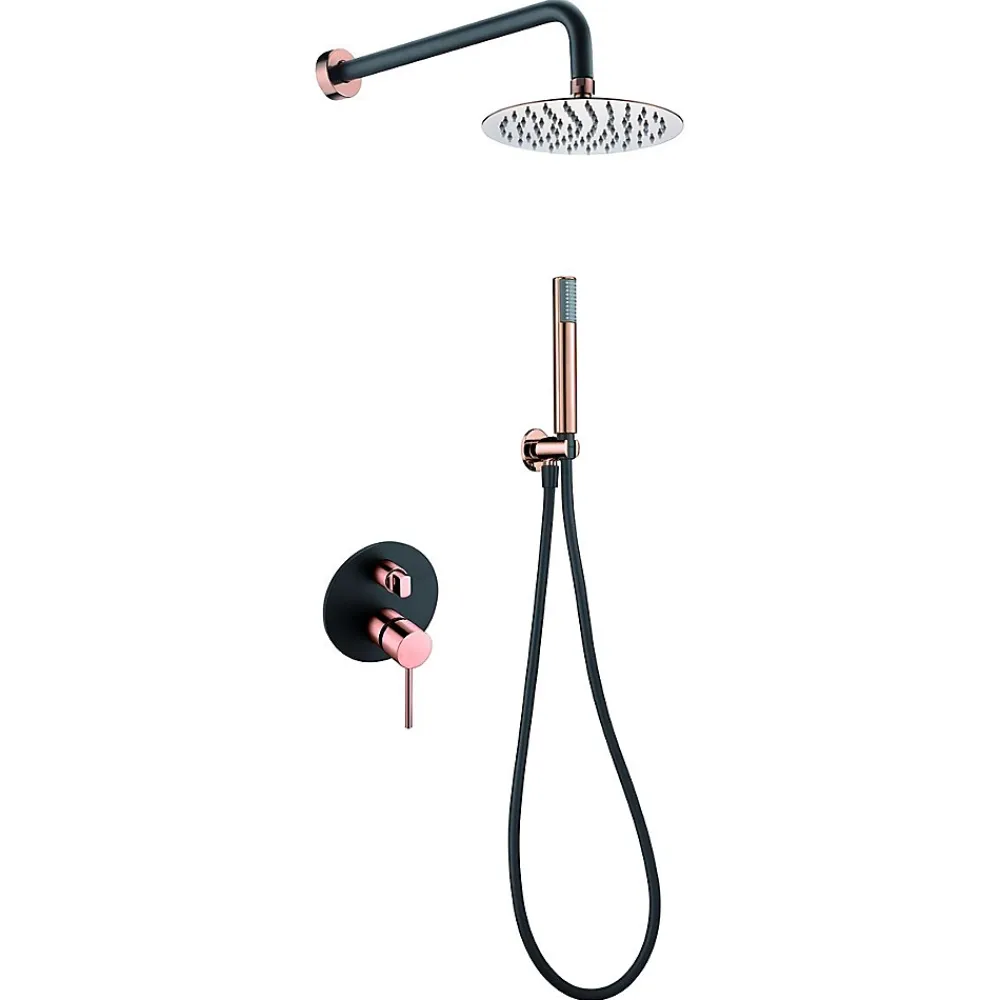 Imex Products Ensemble de douche STICK à encastrer - mitigeur monocommande Noir - Doré rose Ensemble encastré douchette + tête de douche