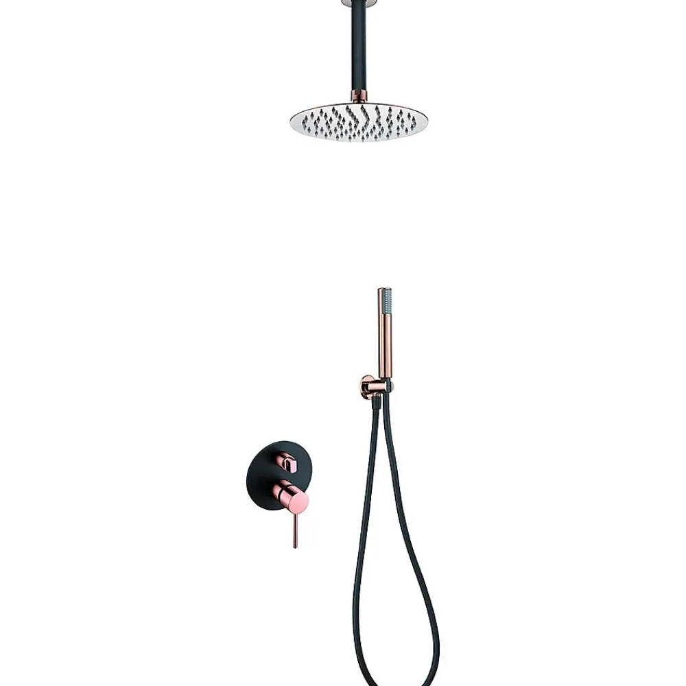 Imex Products Ensemble de douche STICK à encastrer - mitigeur monocommande Noir - Doré rose Ensemble encastré douchette + tête de douche