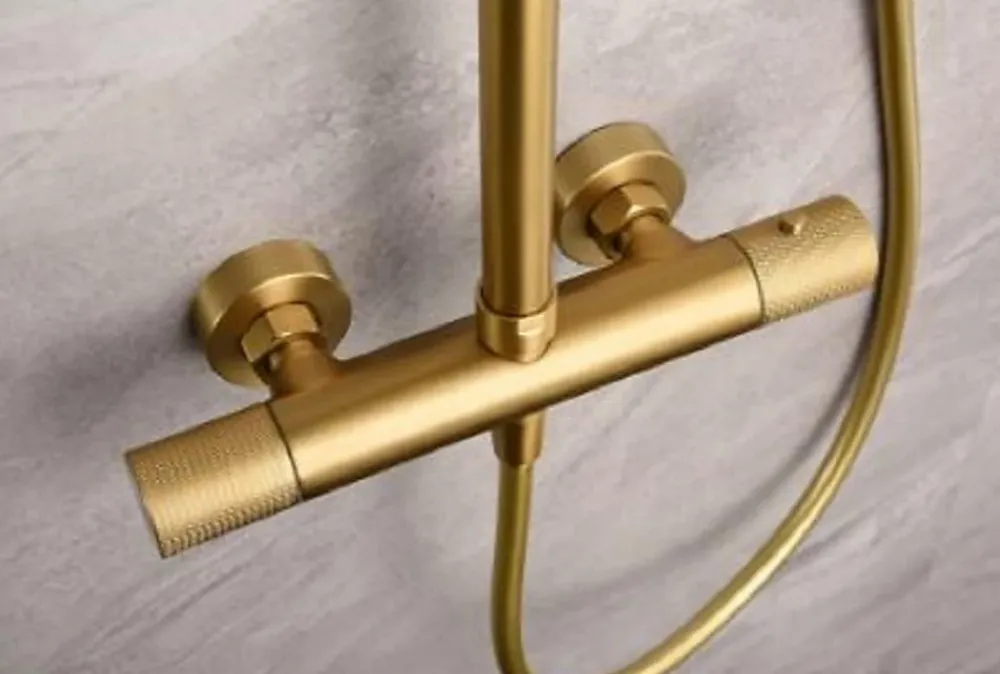 Colonne De Douche Encastrable|Imex Ensemble de douche thermostatique LINE - Rose brossé