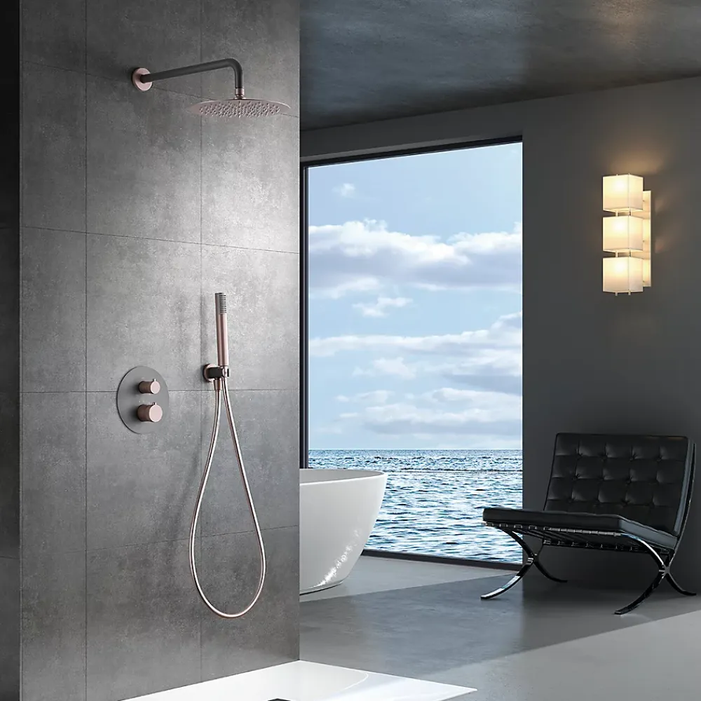 Imex Products Ensemble de douche TOUCHER à encastrer - Mitigeur thermostatique Gris mat - Champagne Ensemble encastré douchette + tête de douch