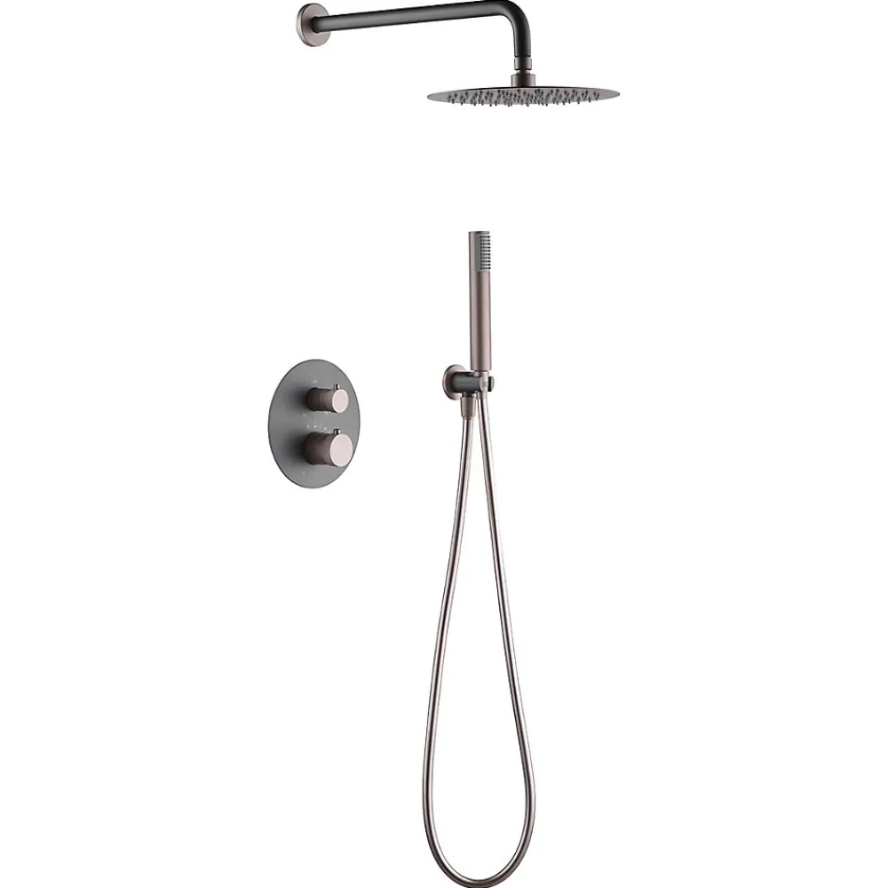 Imex Products Ensemble de douche TOUCHER à encastrer - Mitigeur thermostatique Gris mat - Champagne Ensemble encastré douchette + tête de douch