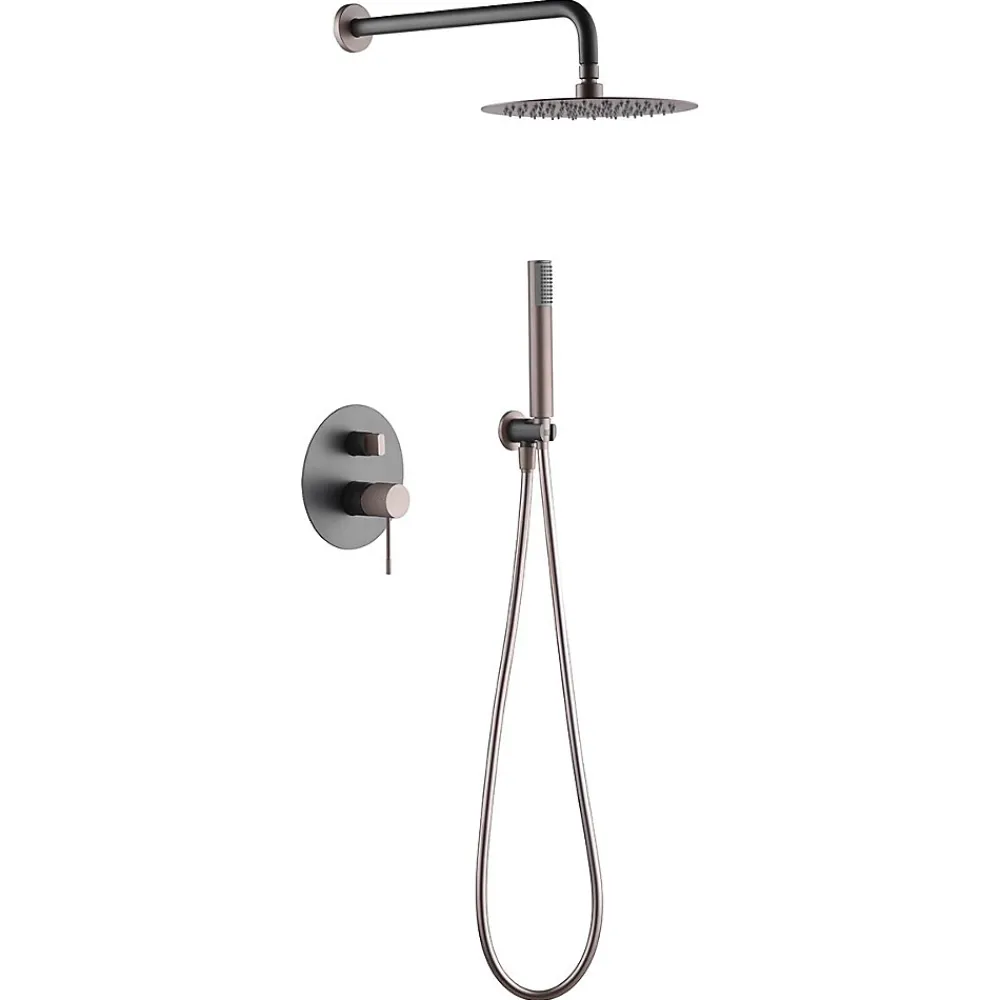 Imex Products Ensemble de douche TOUCHER à encastrer - Mitigeur monocommande Gris mat - Champagne Ensemble encastré douchette + tête de douche