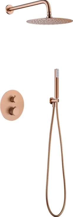 Imex Products Ensemble de douche TOUCHER à encastrer - Mitigeur thermostatique Or rose brossé Ensemble encastré douchette + tête de douche