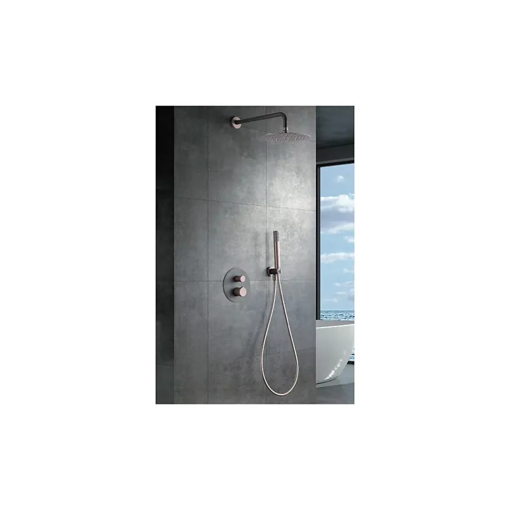 Imex Products Ensemble de douche TOUCHER à encastrer - Mitigeur thermostatique Or rose brossé Ensemble encastré douchette + tête de douche