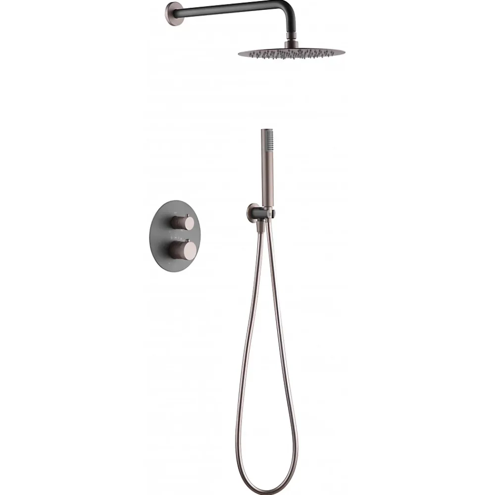 Imex Products Ensemble de douche TOUCHER à encastrer - Mitigeur thermostatique Or rose brossé Ensemble encastré douchette + tête de douche
