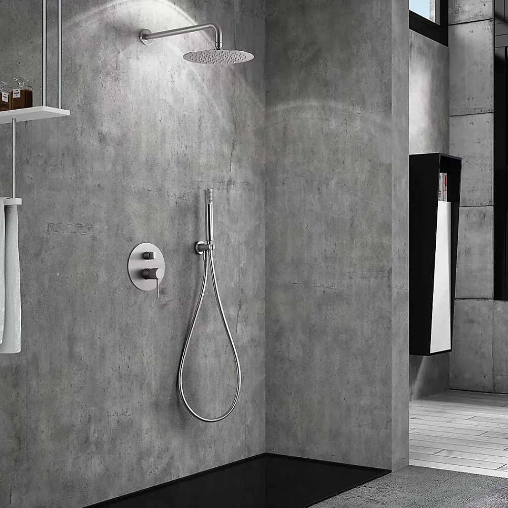 Colonne De Douche Encastrable|Imex Products Ensemble de douche TOUCHER à encastrer - Mitigeur monocommande Nickel brossé Ensemble encastré douchette + tête de douche