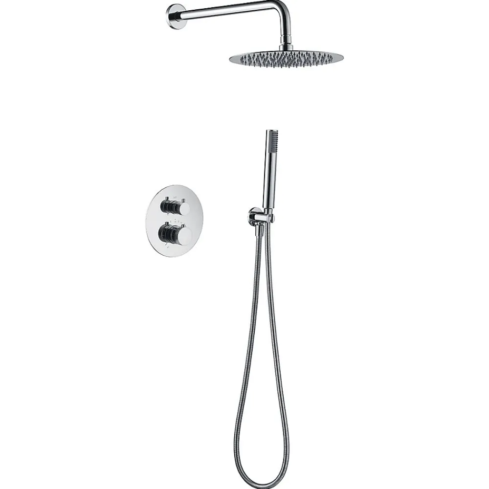 Imex Products Ensemble de douche TOUCHER à encastrer - Mitigeur thermostatique Chromé Brillant Ensemble encastré douchette + tête de douche