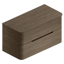 Meuble Buanderie| Ensemble de salle de bains L.104 cm meuble sous vasque version droite + plan de toilette décor noyer, Alba