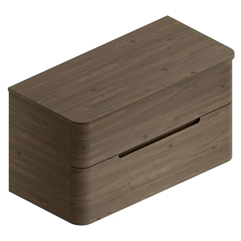 Meuble Buanderie| Ensemble de salle de bains L.104 cm meuble sous vasque version droite + plan de toilette décor noyer, Alba