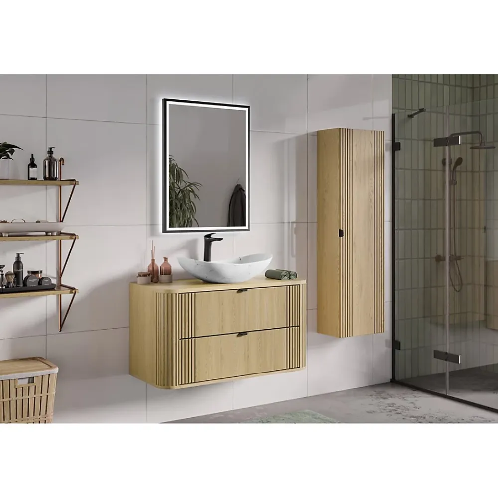 Meuble Sous-Vasque|Meublorama Ensemble de salle de bain KORI : meuble sous vasque 100cm et plan vasque