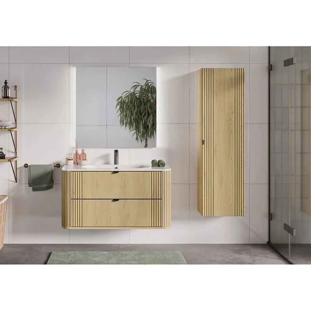 Meuble Vasque|Meublorama Ensemble de salle de bain KORI : meuble sous vasque 100cm et vasque à encastrer