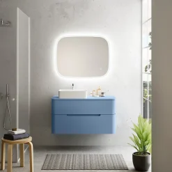 Meuble Buanderie| Ensemble de salle de bains L.104 cm meuble sous vasque version gauche + plan de toilette bleu mat, Alba