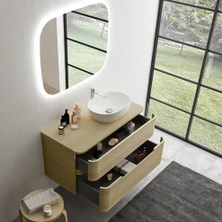 Ensemble de salle de bains L.104 cm meuble sous vasque version droite + plan de toilette décor chêne clair, Alba