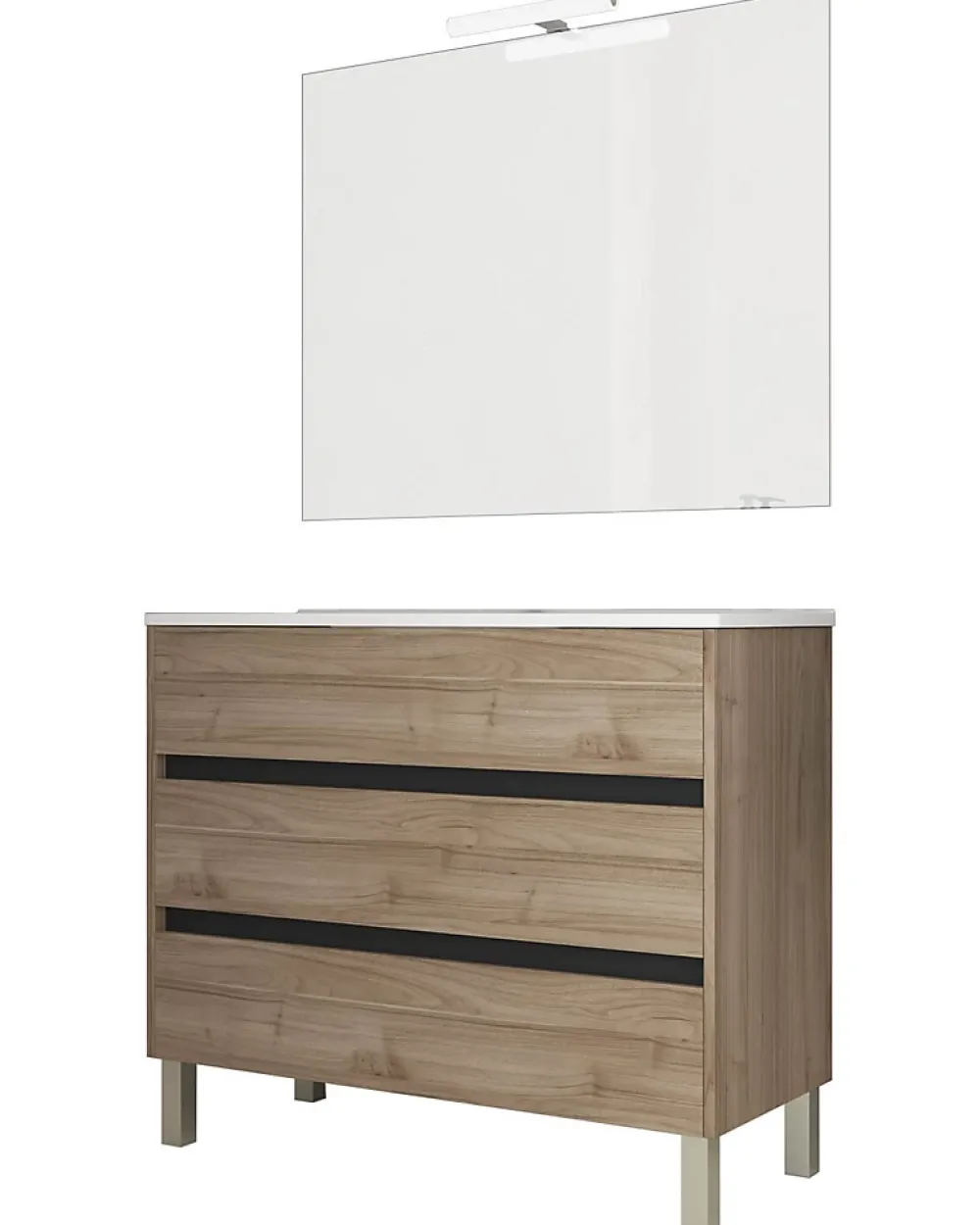 Ensemble Meuble De Salle De Bains|Mennza Ensemble de salle de bain meuble 100cm STAY THREE EDGE bois clair - Vasque - Miroir - Applique