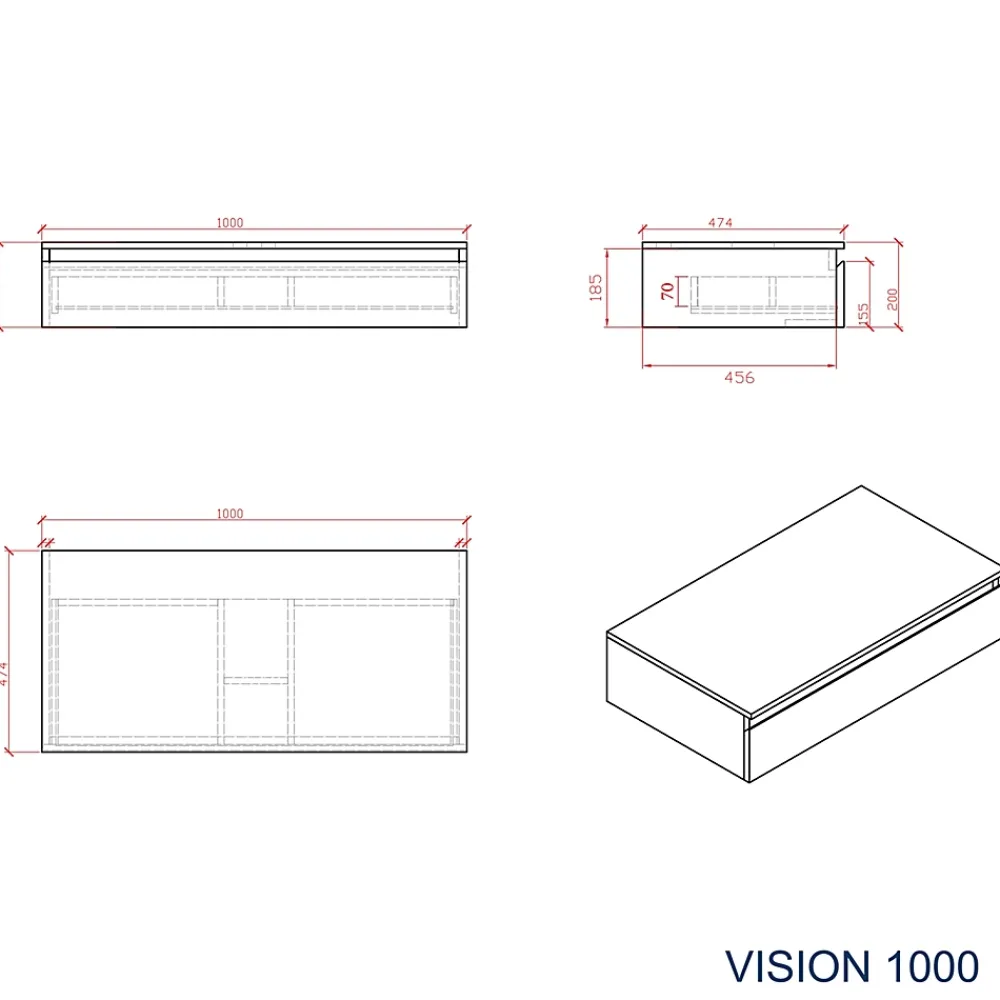 Meuble Sous-Vasque|Bernstein Ensemble de salle de bain Vision 1000 blanc mat - Avec armoire de toilette, Sans cache, Sans vasque à poser