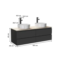 Mob-In Ensemble double vasque suspendu SORRENTO avec vasques et robinets 120 cm