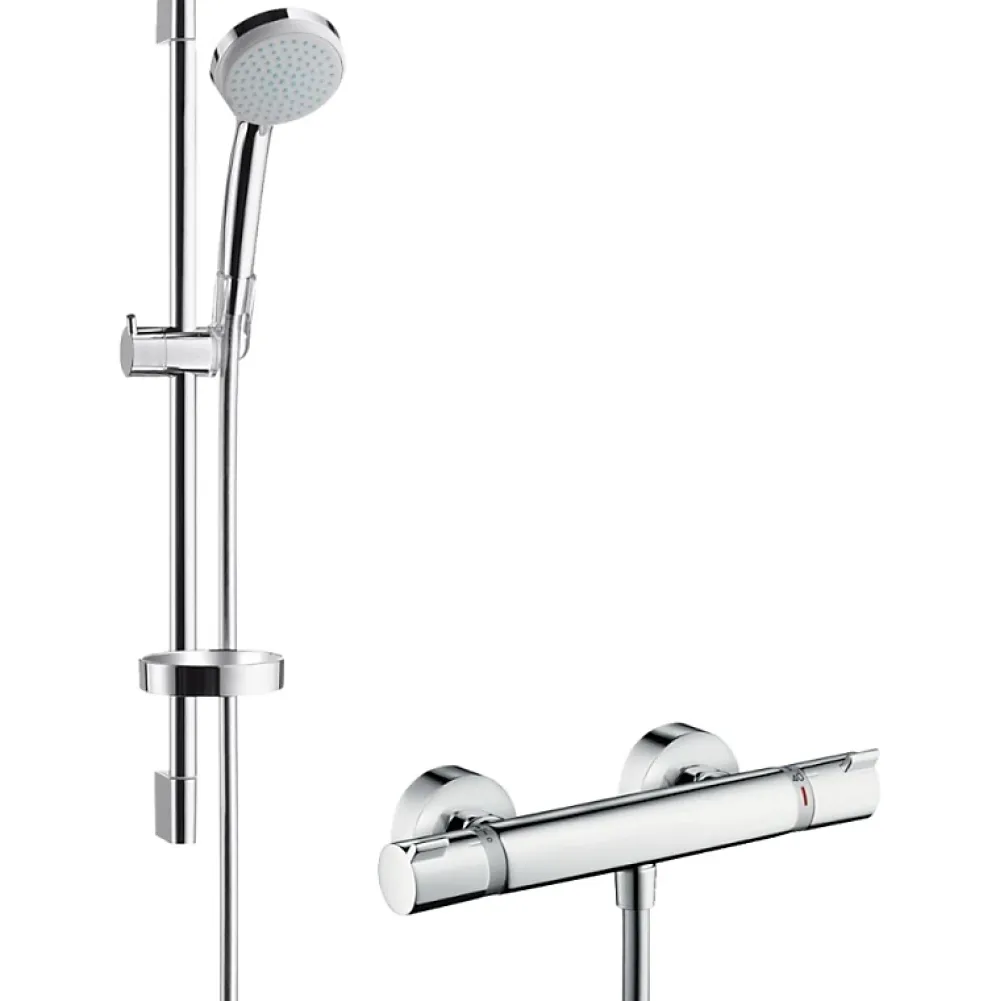 Colonne De Douche Thermostatique|Hansgrohe Ensemble douche Croma 100 + mitigeur thermostatique Ecostat Comfort + Barre de douche 65 cm