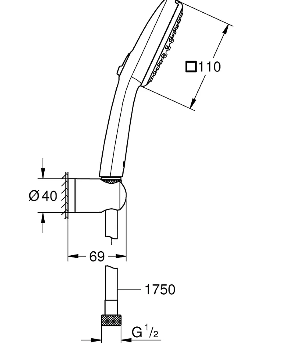 Grohe Ensemble douchette 2 jets + support + flexible chrome, Vitalio Comfort 100