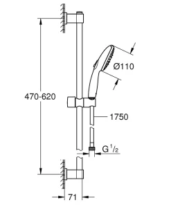 Colonne De Douche Sans Robinetterie|Grohe Ensemble douchette 3 jets + flexible + barre chrome, Vitalio Start 100