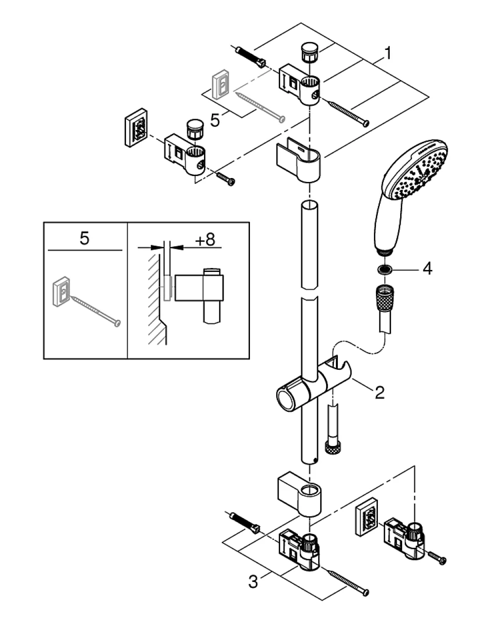 Colonne De Douche Sans Robinetterie|Grohe Ensemble douchette 3 jets + flexible + barre chrome, Vitalio Start 100