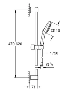 Ensemble douchette 3 jets + support + flexible chrome, Grohe Vitalio Comfort 110