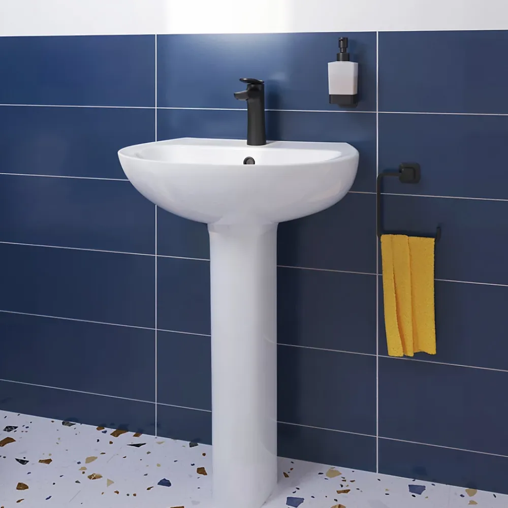 GoodHome Ensemble lavabo et colonne en céramique blanc Tasi