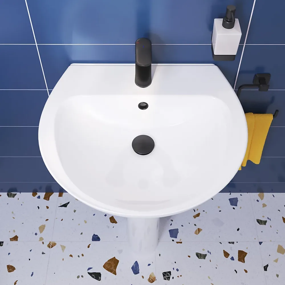 GoodHome Ensemble lavabo et colonne en céramique blanc Tasi