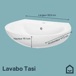 GoodHome Ensemble lavabo et colonne en céramique blanc Tasi