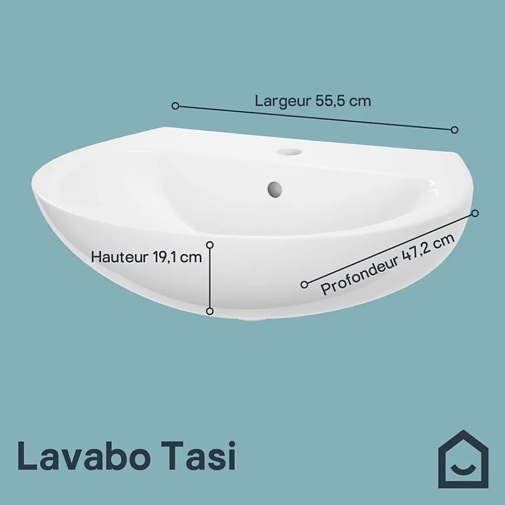 GoodHome Ensemble lavabo et colonne en céramique blanc Tasi