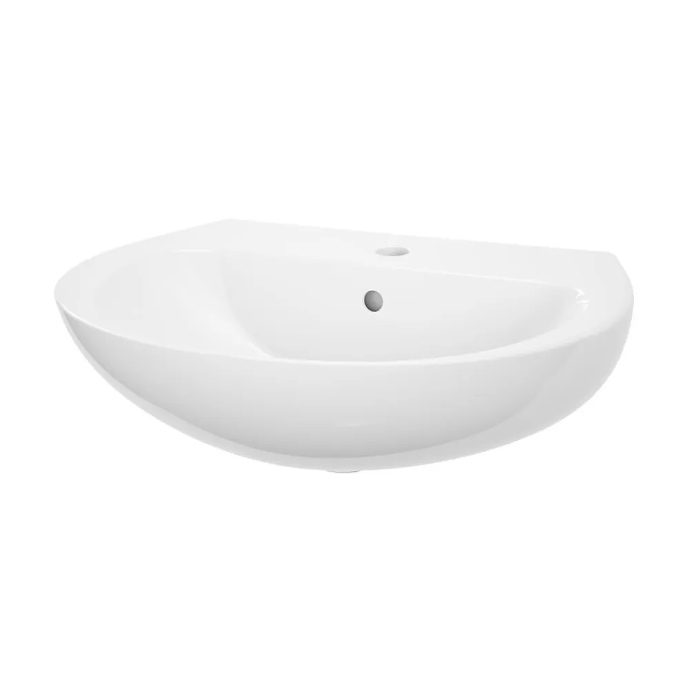 GoodHome Ensemble lavabo et colonne en céramique blanc Tasi