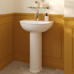 GoodHome Ensemble lavabo et colonne en céramique blanc Endell
