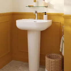 GoodHome Ensemble lavabo et colonne en céramique blanc Cavally