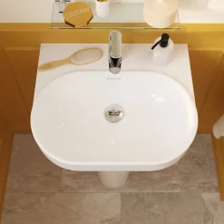 GoodHome Ensemble lavabo et colonne en céramique blanc Cavally